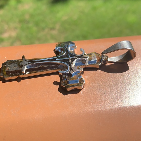 New Two Tone Stainless Steel Cross w/ Large Bail - Picture 2 of 10